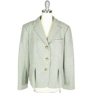 TALBOTS Size 16P 16 Petite Sea Green Wool Pleated Three Button Blazer